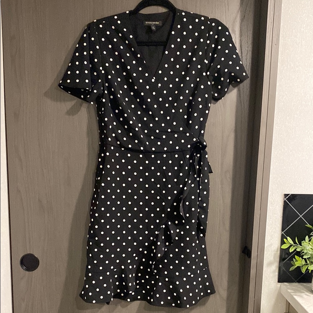 Banana Republic Black and White Ruffled Wrap Mini Dress